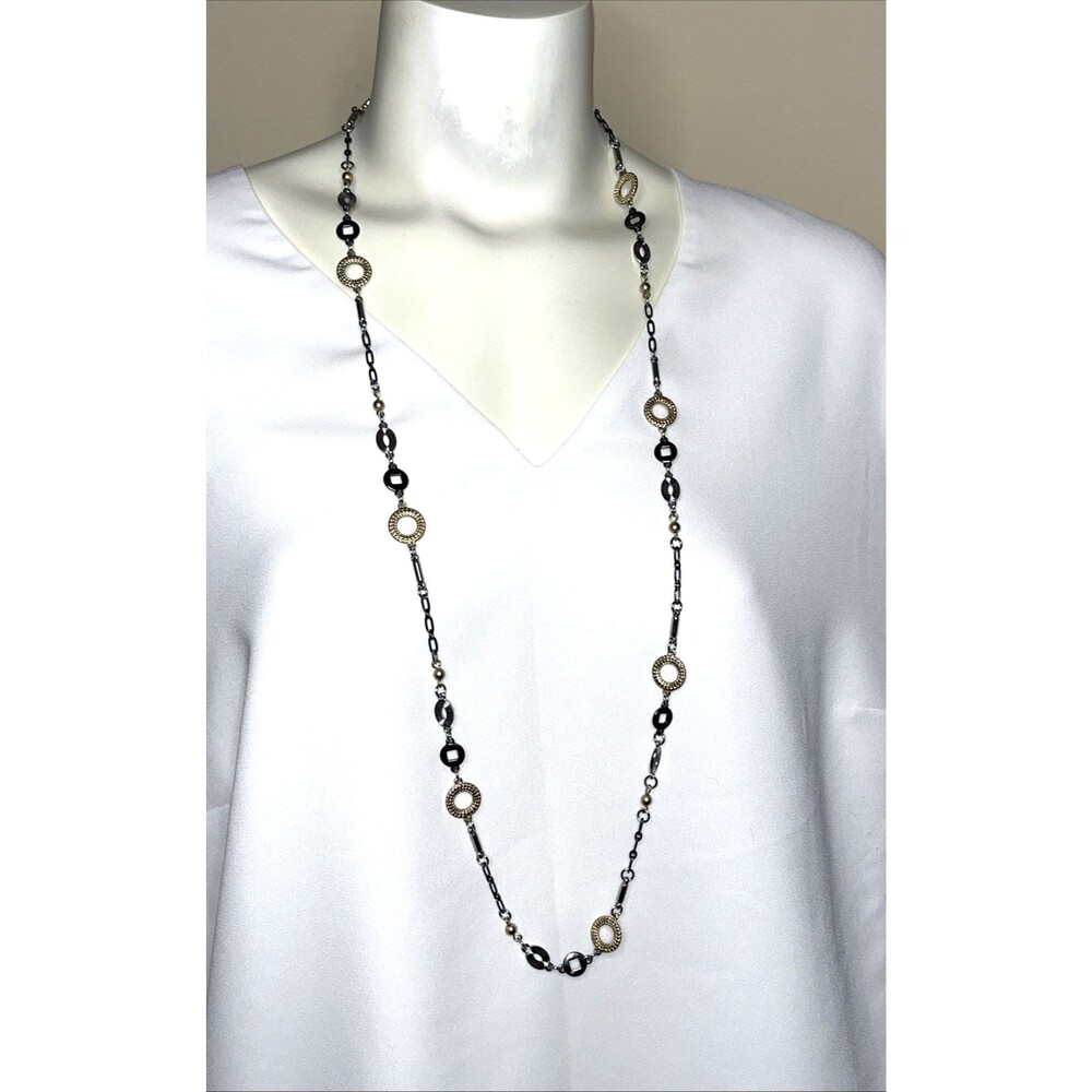 Lia Sophia Mixed Metal Circle Link Long Necklace 40”